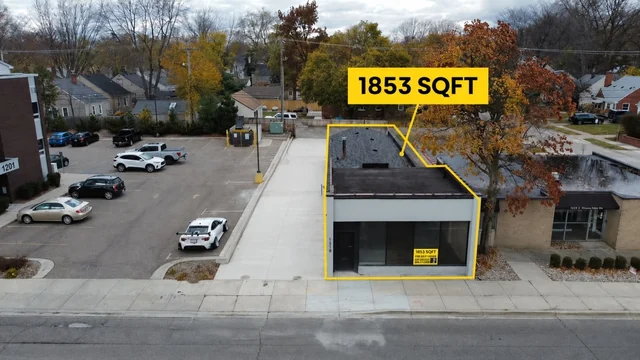 Aerial view of the freestanding building at 1219 E 11 Mile Rd in Royal Oak